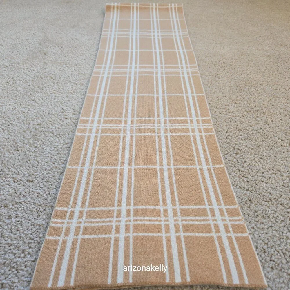 NWOT Knit Cashmere Scarf Bullock & Jones Luxury Tan & Creme Plaid Scotland